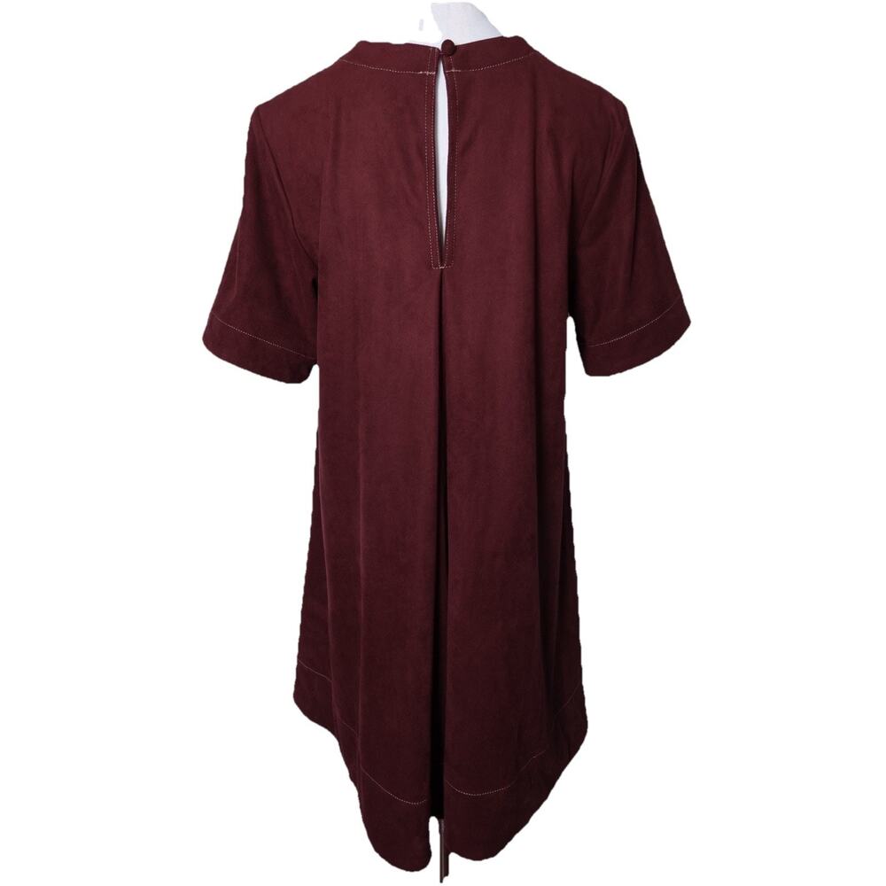 Maeve The Emmy Faux Suede Short Sleeve Mini Swing Dress In Burgundy Size S - Picture 7 of 13